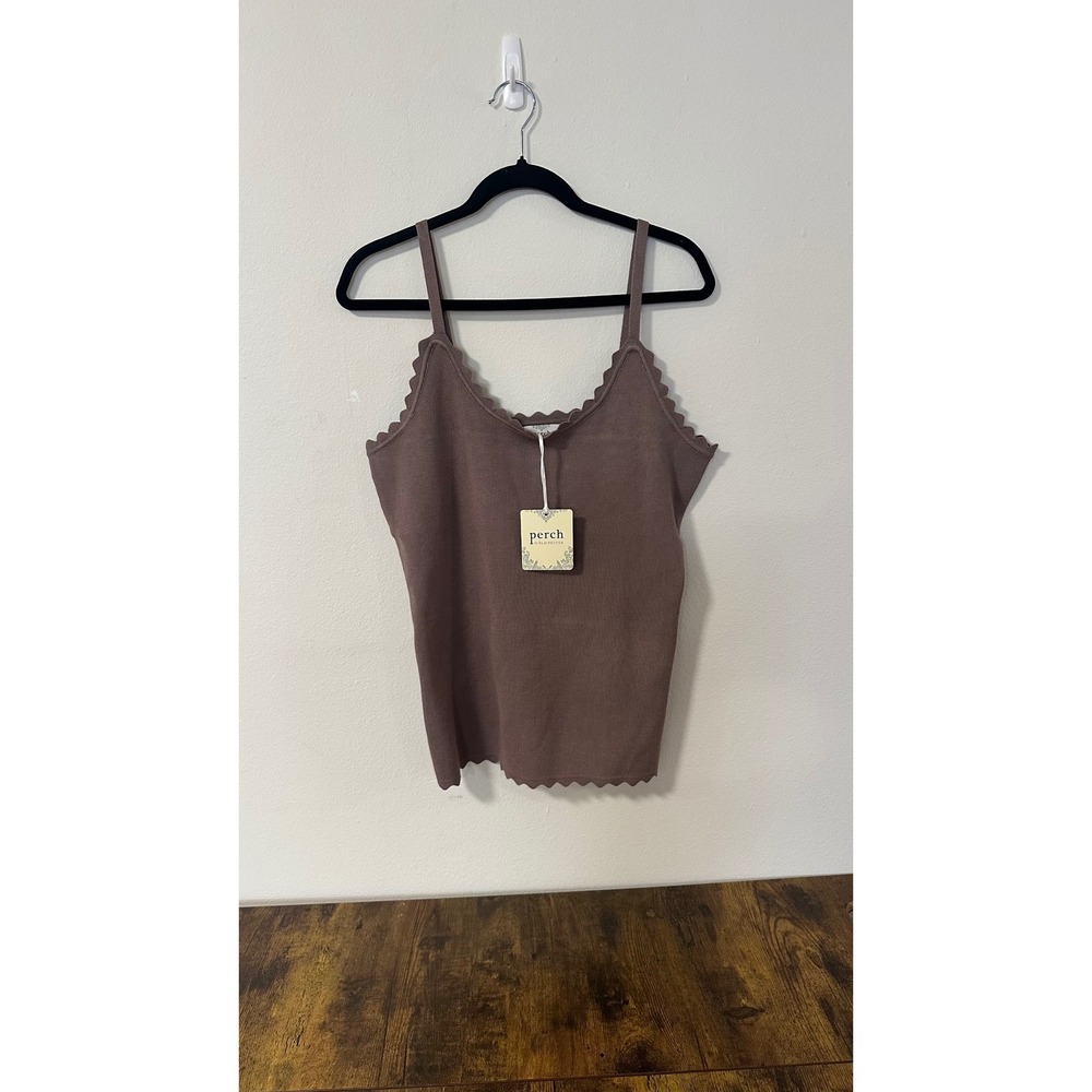 Perch by Blu Pepper Scalloped Ribbed Knit Camisole Top Mauve Brown 3X NWT